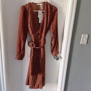 Long sleeve button down dress with belt